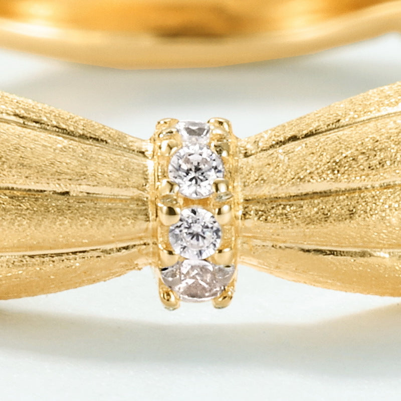 S925 Sterling Silver Gold-Plated Textured Silk Satin Zircon Ring