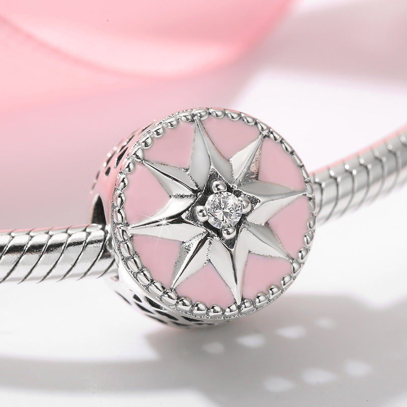 S925 Sterling Silver Hollow Heart-Shaped Pink Asterism Zircon Pendant