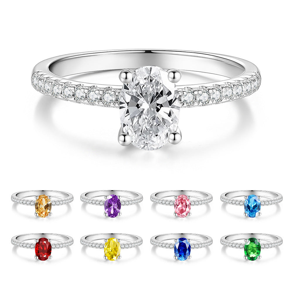S925 Sterling Silver Oval-Shaped Ring with Colored Moissanite