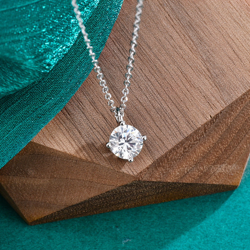 S925 Sterling Silver Moissanite Classic Four-Claw Necklace