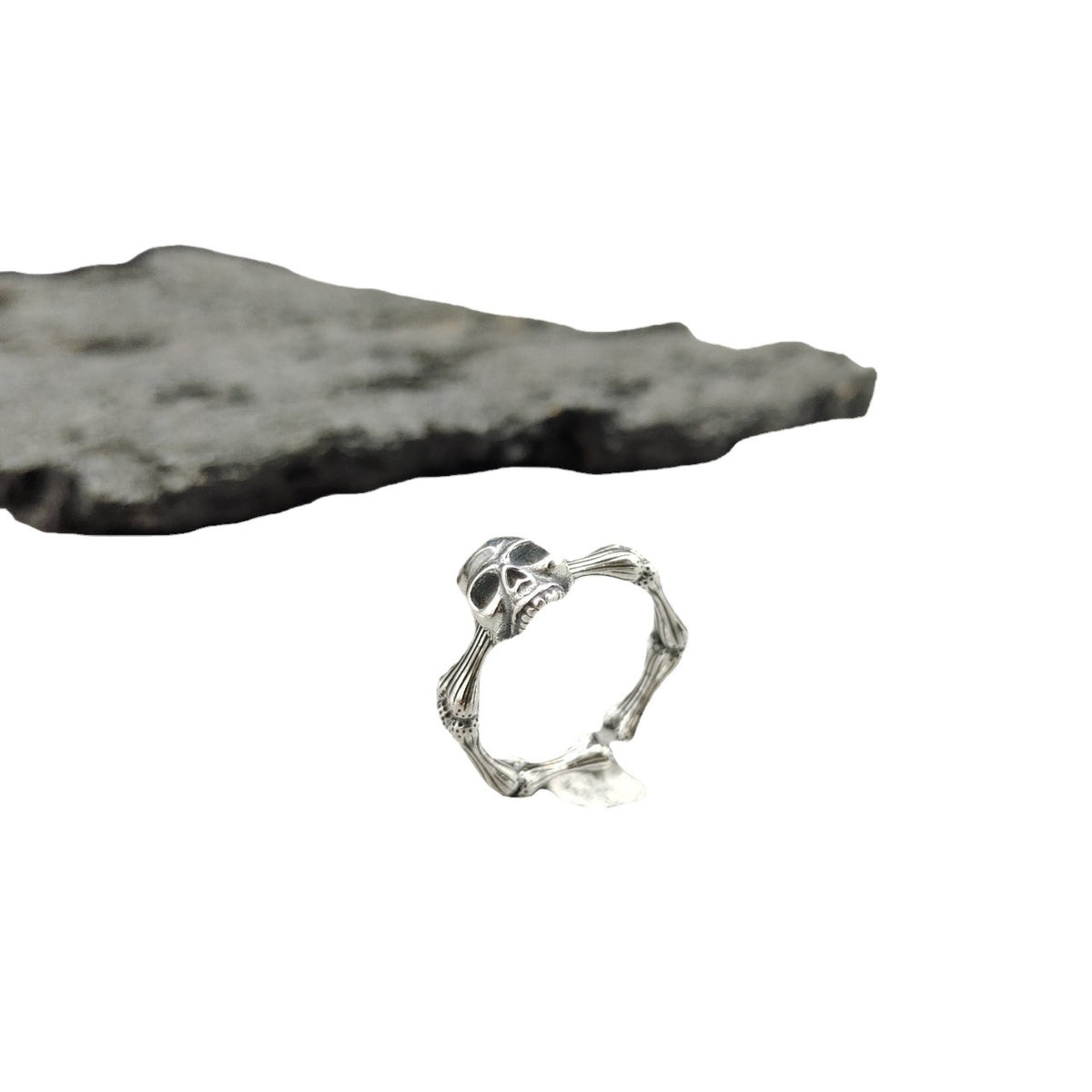 S925 Sterling Silver Halloween Skull Open Ring