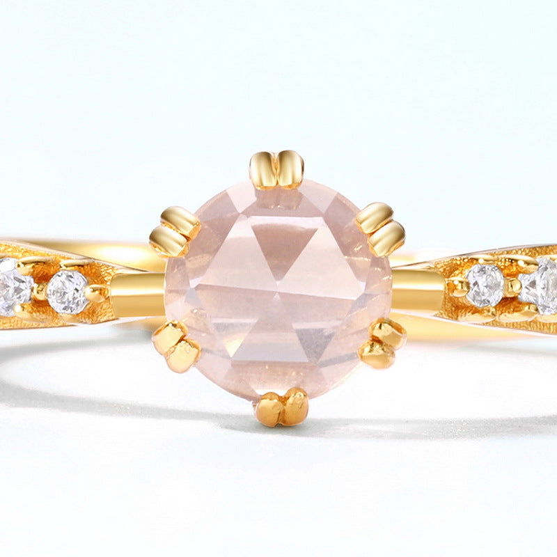 S925 Sterling Silver Gold Plated Natural Rose Quartz Ring
