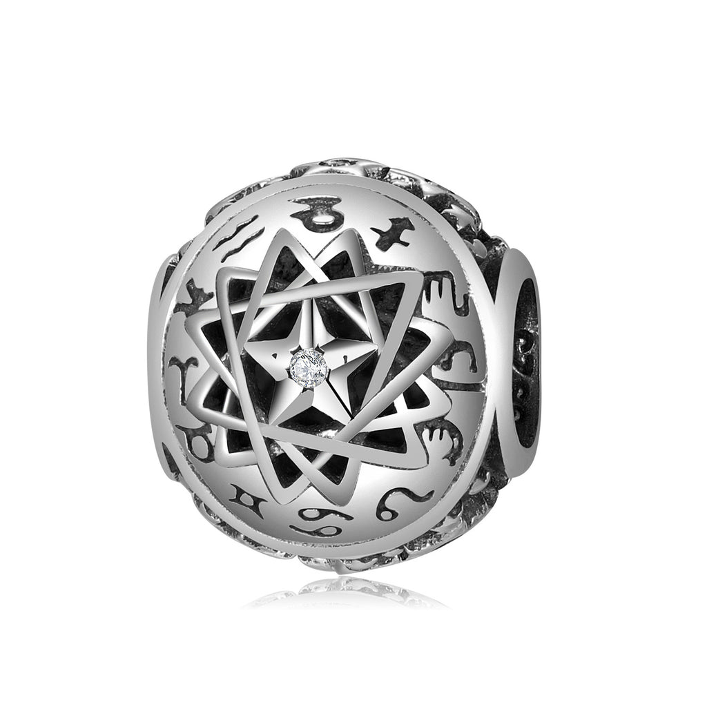 S925 Sterling Silver Twelve Constellation Beaded Zircon Pendant
