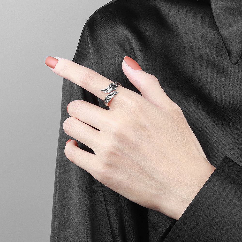S925 Sterling Silver Halloween Angel and Devil Wing Open Rings