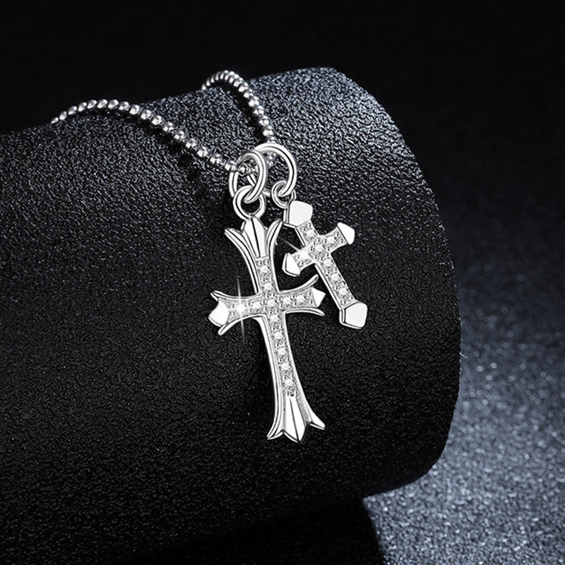 S925 Sterling Silver Moissanite Double Cross Necklace