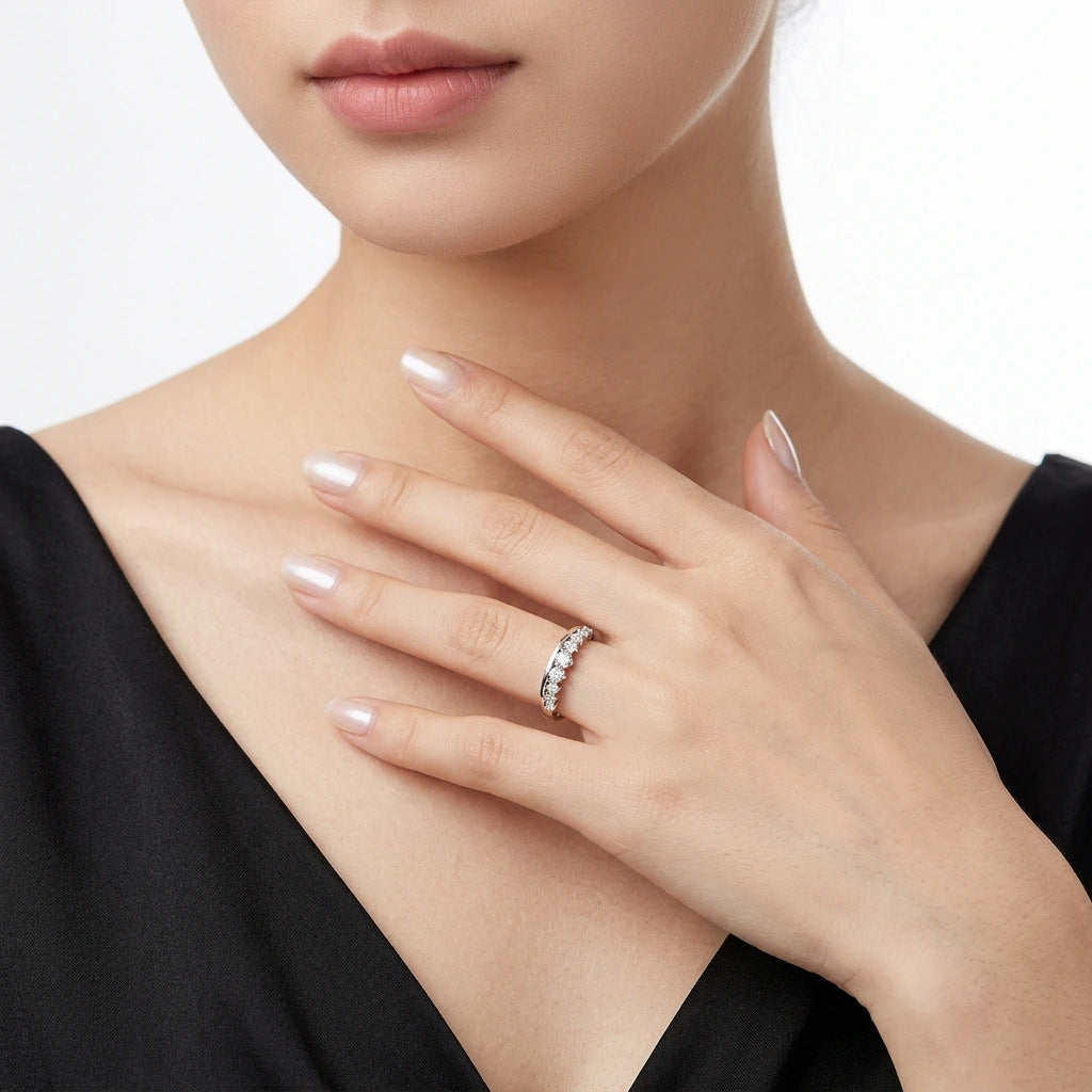 S925 Silver Crown Ring Fully Paved with Moissanite