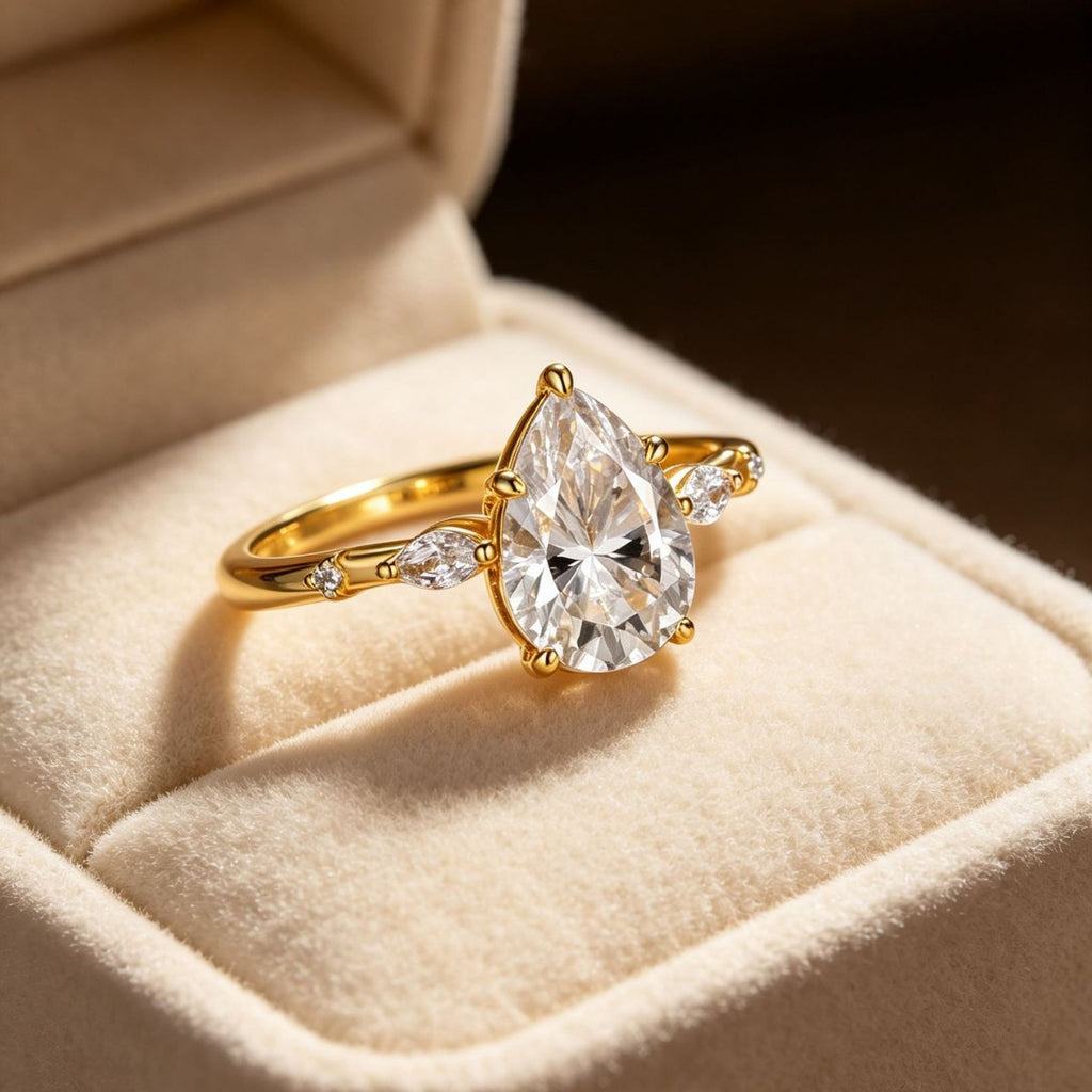 S925 Sterling Silver Water Drop Moissanite Ring Simple Engagement Ring