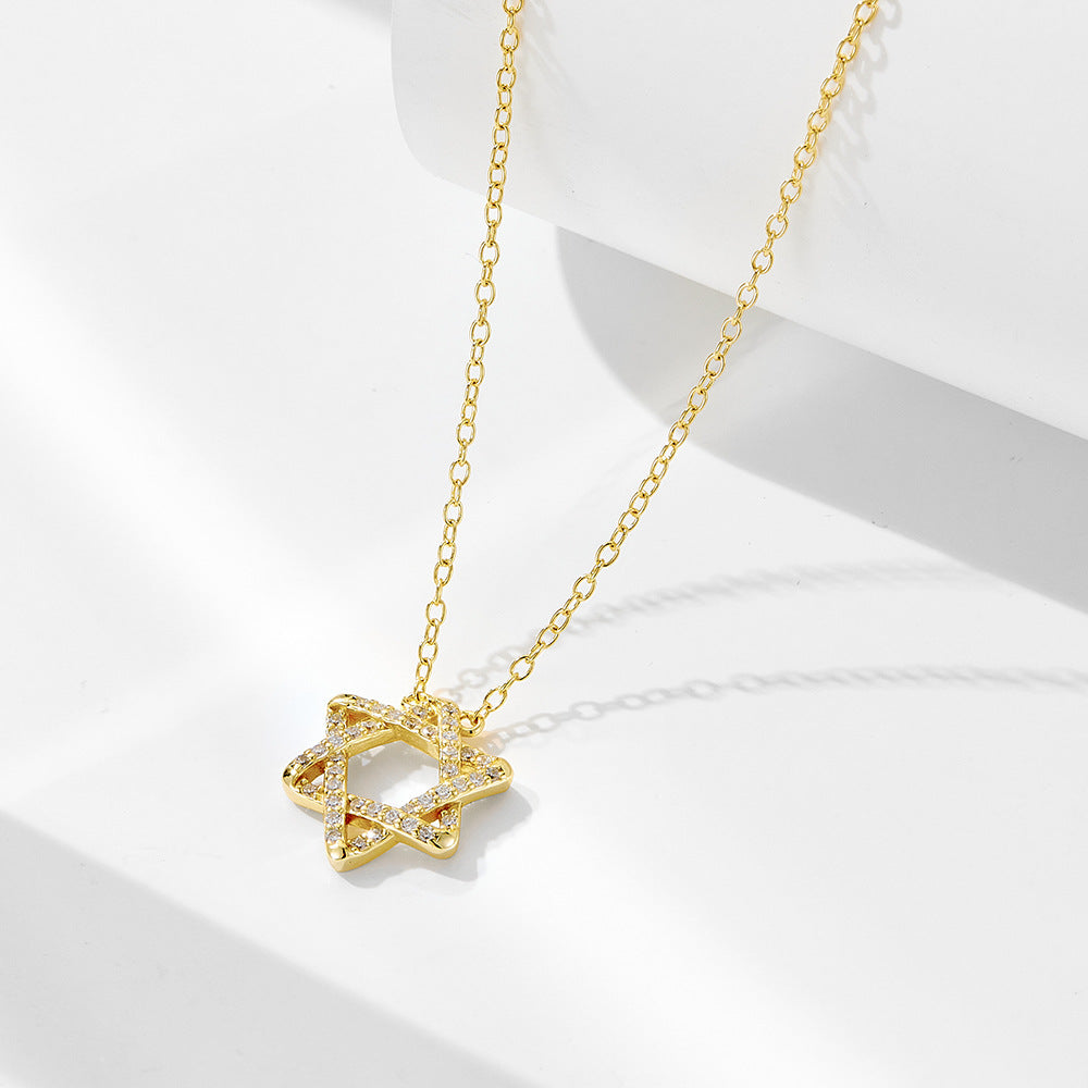 S925 Sterling Silver Six-Pointed Star Pendant Micro Inlaid Zircon Necklace