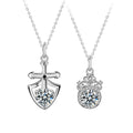 S925 Sterling Silver Moissanite Princess and Knight Pair of Personality Shield Crown Clavicle Pendant Couple Necklace