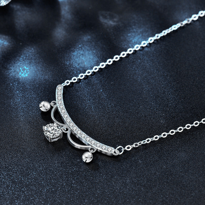 S925 Sterling Silver Moissanite Lace Princess Bell Pendant Necklace