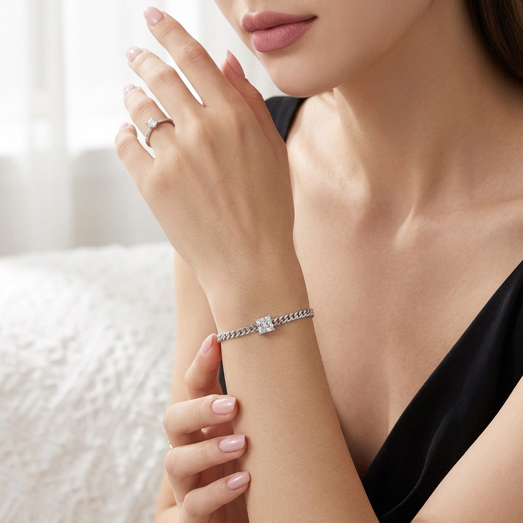 925 Silver Moissanite Cuban Link Bracelet