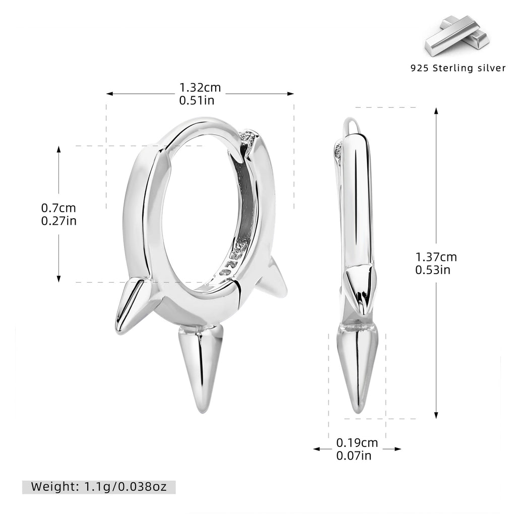 Minimalist Spike Huggie Hoop Earrings in 925 Sterling Silver