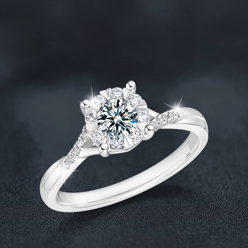 S925 Sterling Silver Four-Prong Snowflake Moissanite Ring
