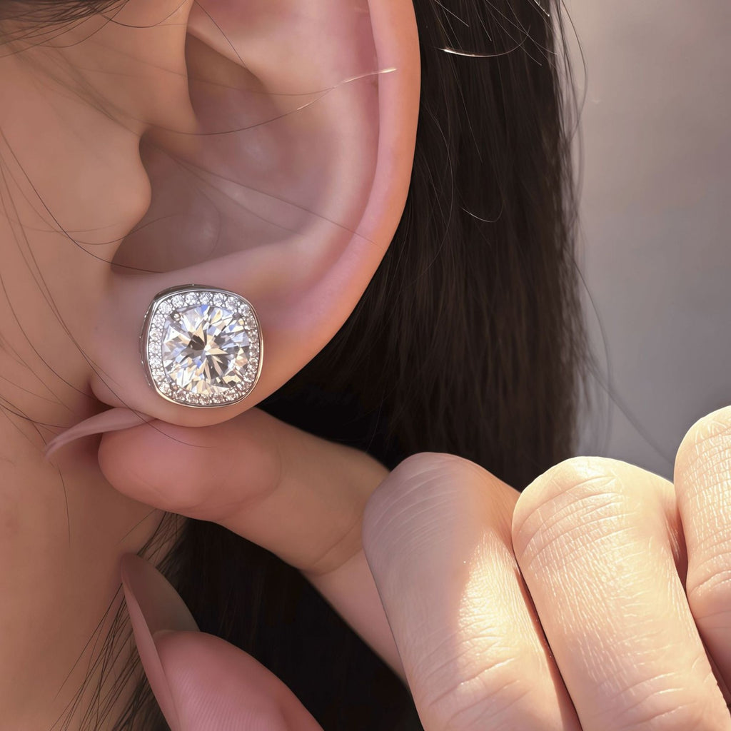 S925 Sterling Silver Square-Cut Moissanite Stud Earrings