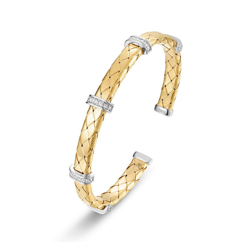 S925 Sterling Silver Geometric Ribbon Braided Zircon Inlaid Bracelet