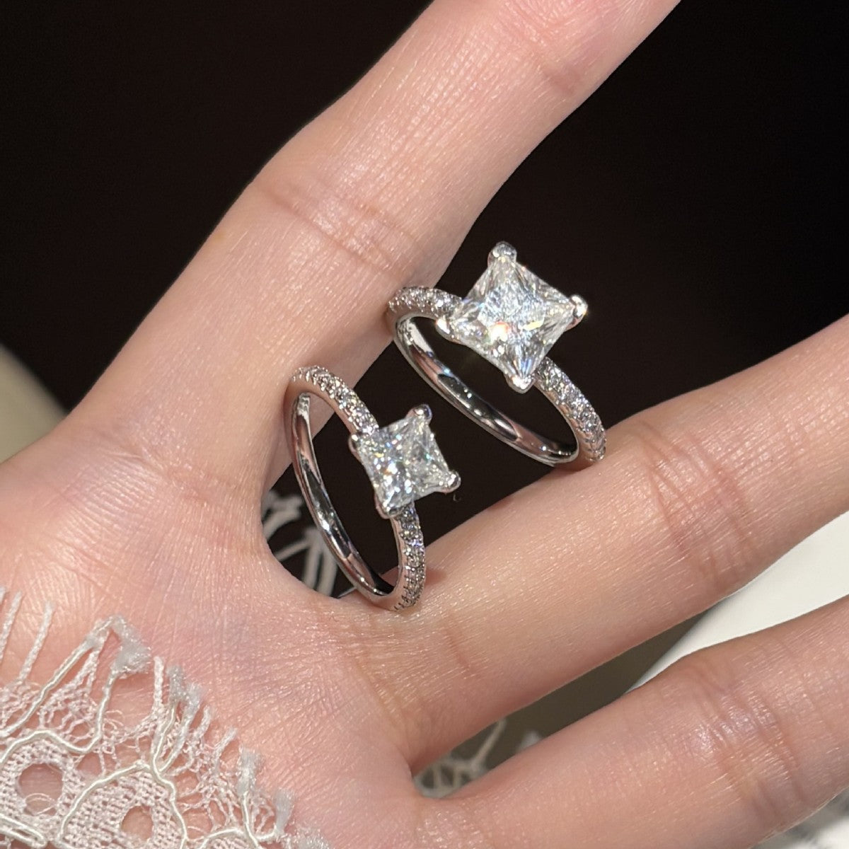 S925 Silver Square-Cut Colored Moissanite Ring