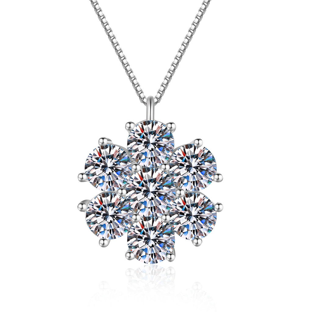 S925 Sterling Silver Moissanite Flower Pendant Necklace