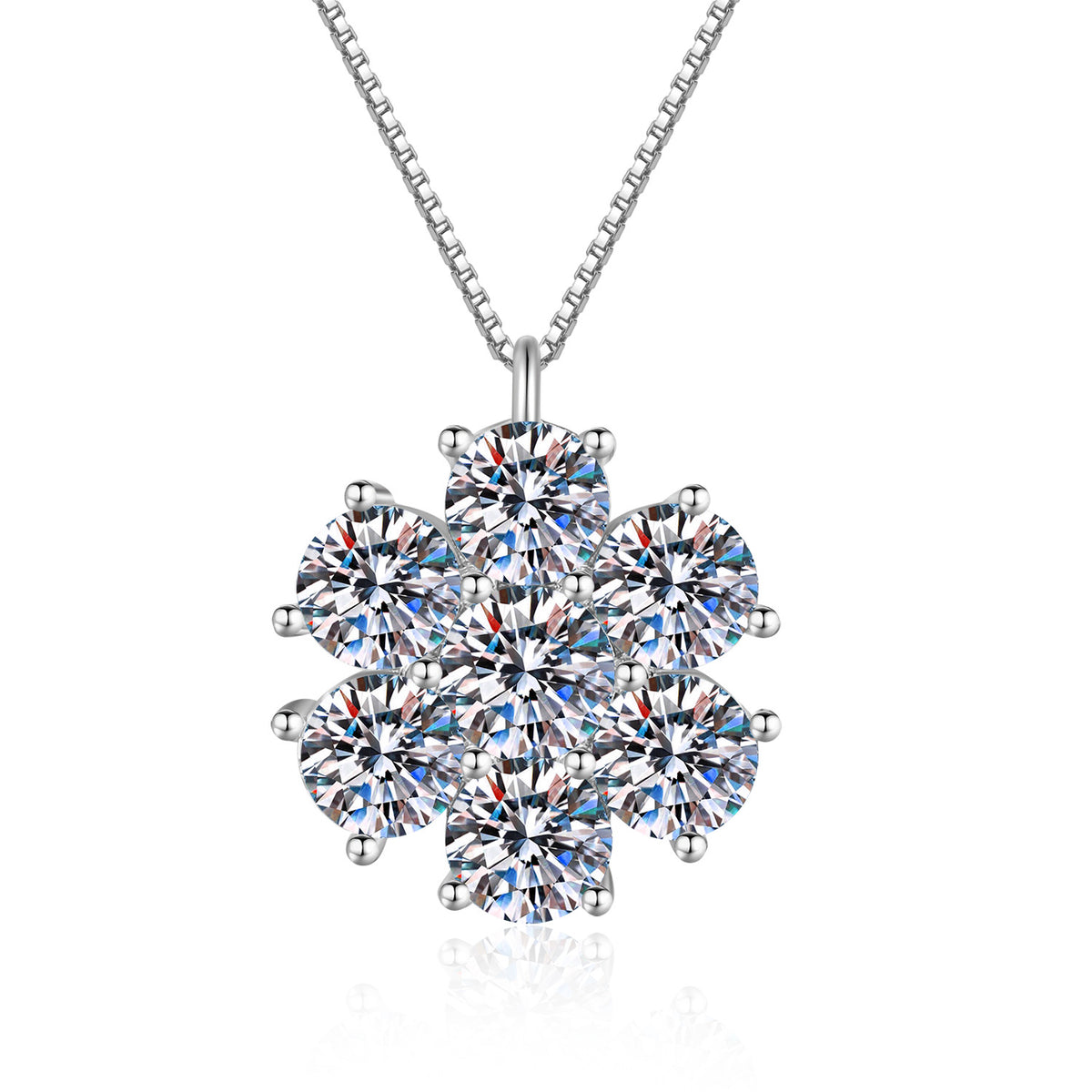 S925 Sterling Silver Moissanite Flower Pendant Necklace