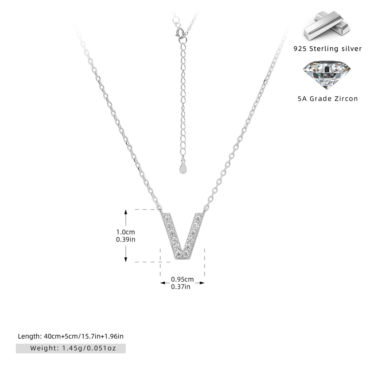 S925 Sterling Silver Simple Diamond Necklace with English Letters