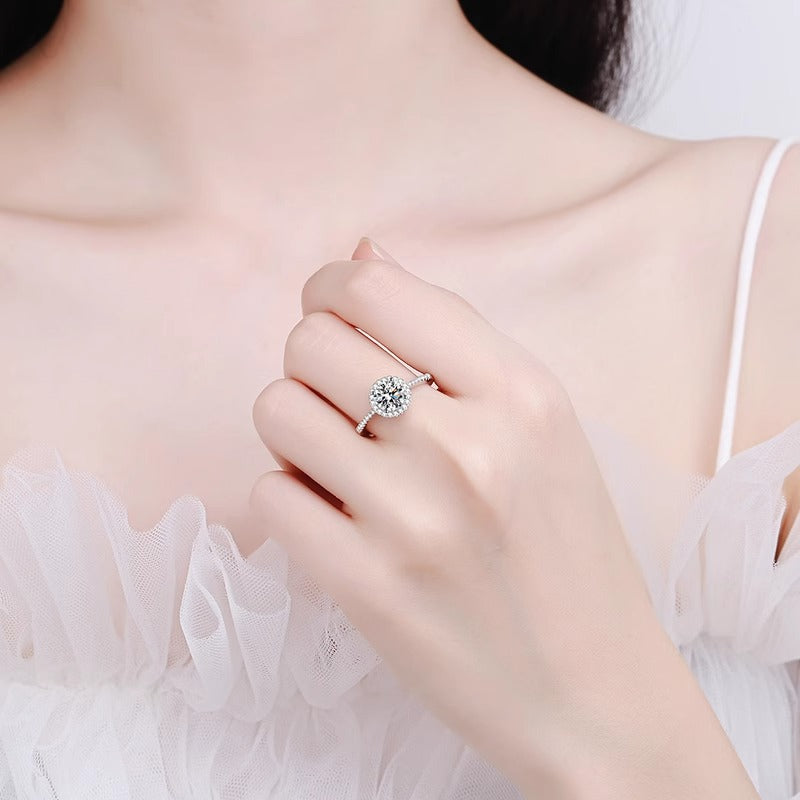 S925 Sterling Silver Moissanite Round Bag Princess Ring