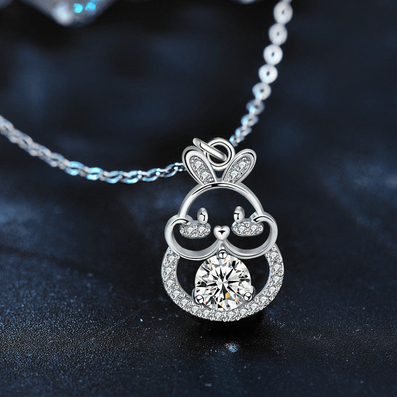 S925 Sterling Silver Moissanite Lucky Rabbit Pendant Necklace