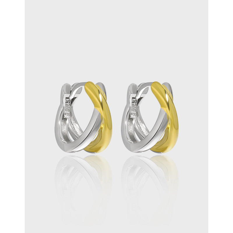 Two-Tone Crisscross 925 Sterling Silver Huggie Hoop Earrings