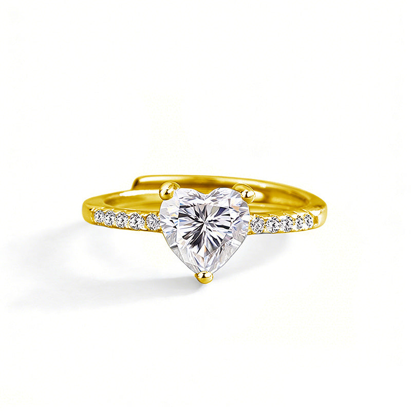 S925 Sterling Silver Heart Moissanite Ring
