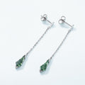 S925 Sterling Silver Geometric Green Moss Long Stud Earrings