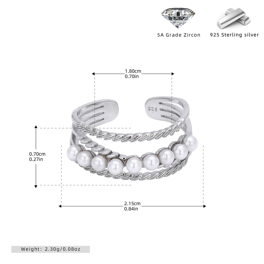 S925 Sterling Silver Elegant and Stylish Open Ring with Pearl Inlay