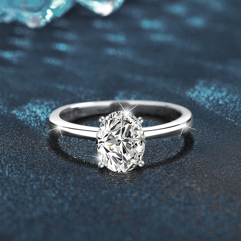 925 Sterling Silver Egg Shaped Moissanite Ring