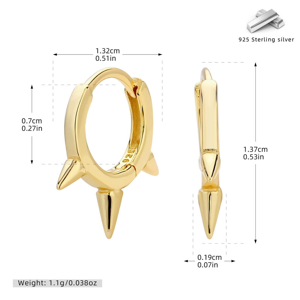 Minimalist Spike Huggie Hoop Earrings in 925 Sterling Silver