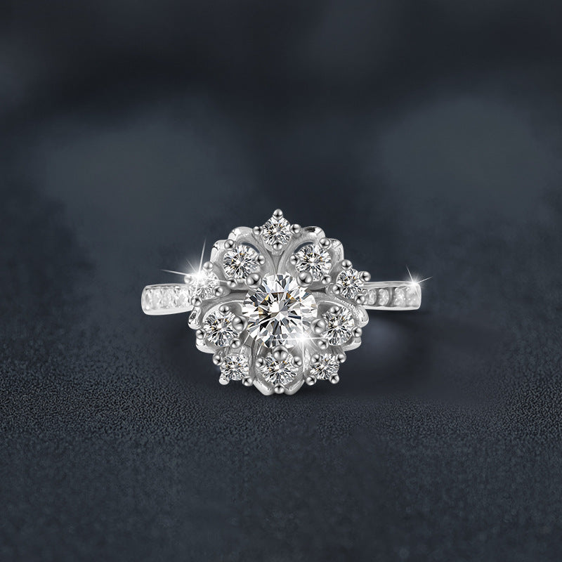 S925 Sterling Silver "Stars Surrounding Moon" Moissanite Ring