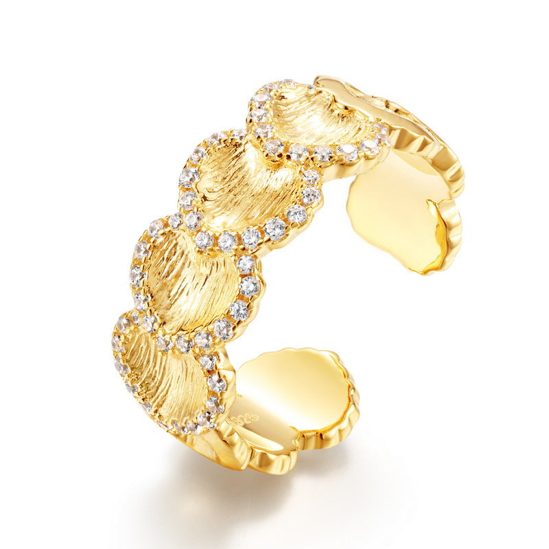 S925 Sterling Silver Gold-Plated Ginkgo Zircon Ring