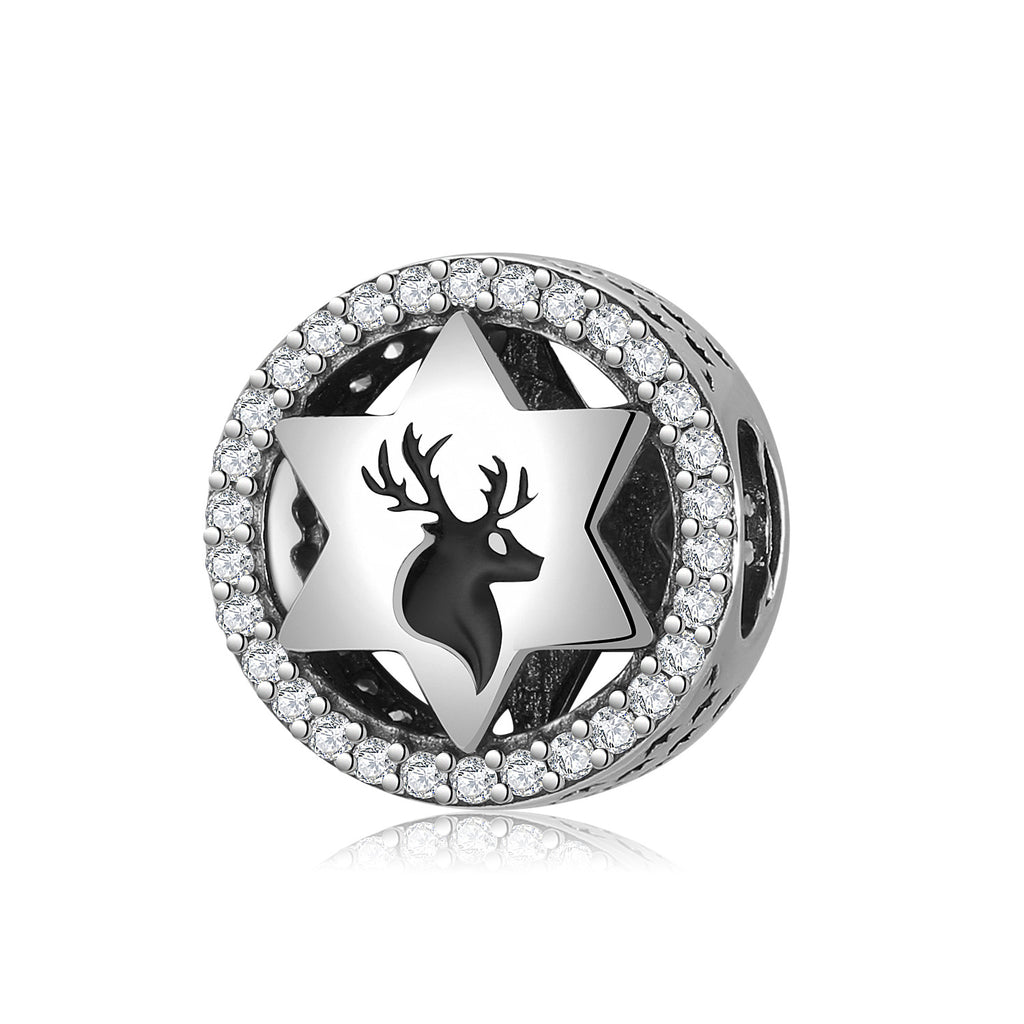 S925 Sterling Silver Zircon Trim Star Moose Head Beaded Pendant