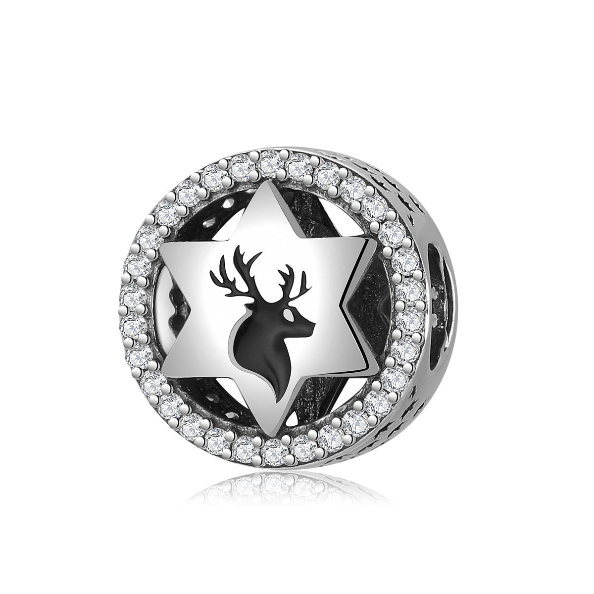 S925 Sterling Silver Zircon Trim Star Moose Head Beaded Pendant