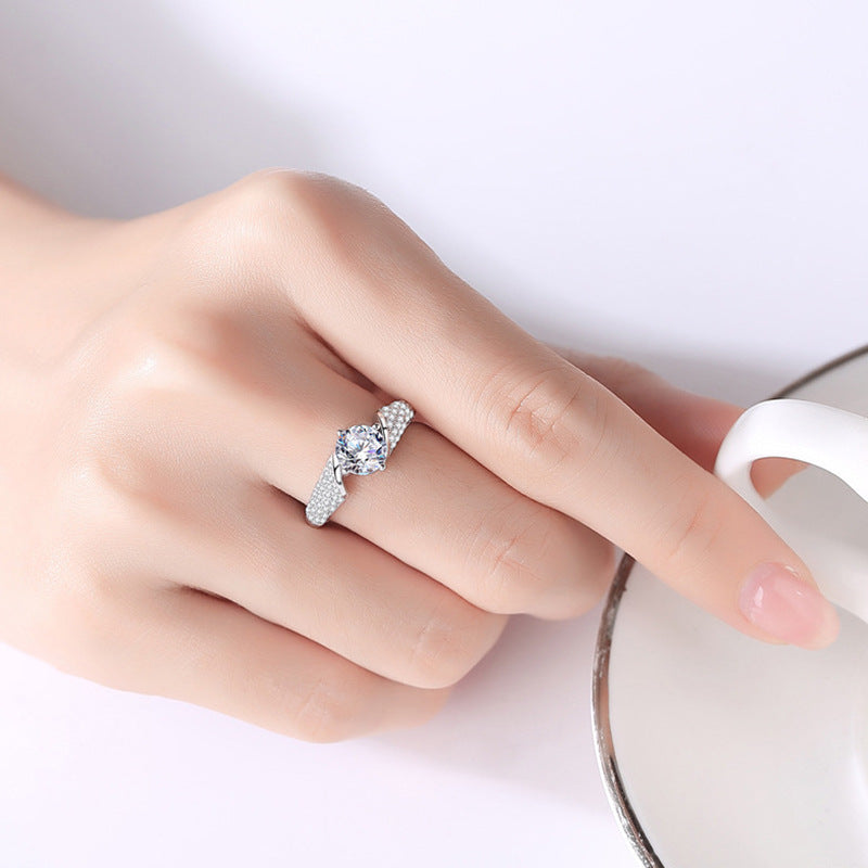 S925 Sterling Silver Full Inlaid Four-Claw Moissanite Ring