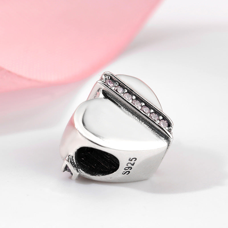 S925 Sterling Silver Zircon Inlaid Heart Gift Box Bead Pendant