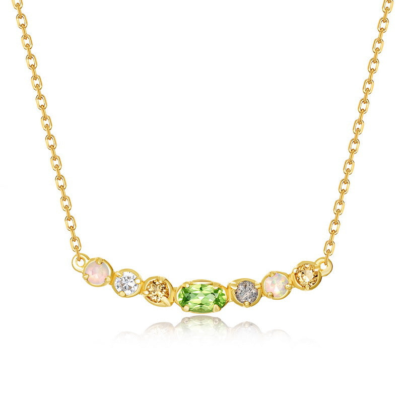 S925 Sterling Silver Gold-Plated Natural Colored Gems Olivine Necklace