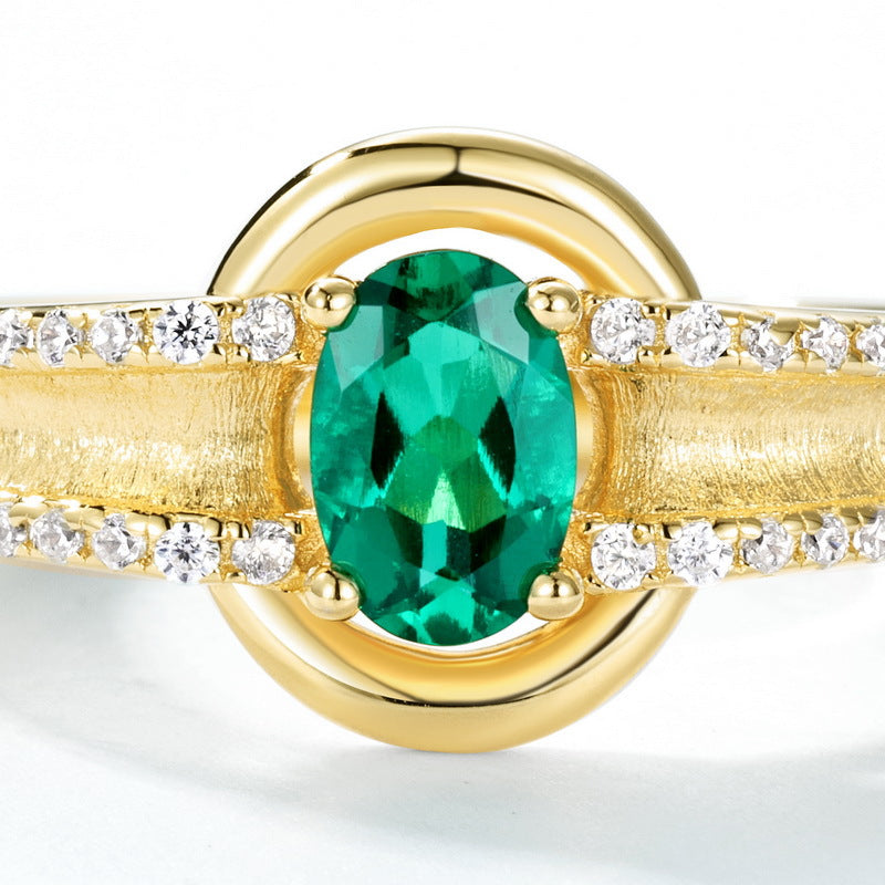 S925 Sterling Silver Gold-Plated Emerald Ring
