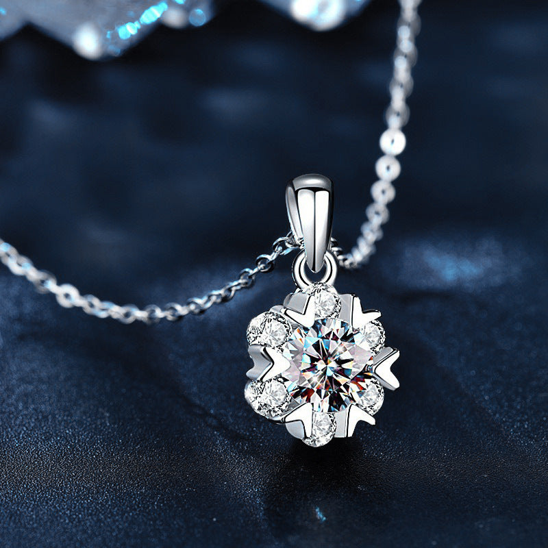 S925 Sterling Silver Moissanite Snowflake Pendant Necklace