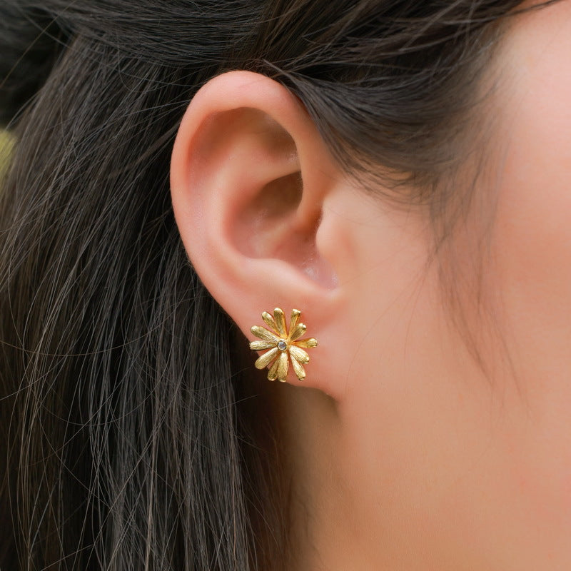 S925 Sterling Silver Daisy Zircon Inlaid Earrings