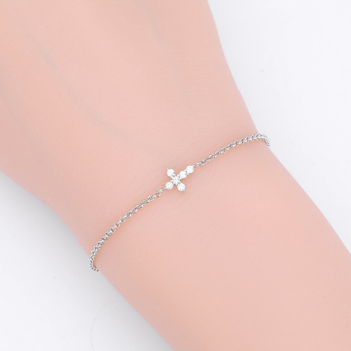 S925 Sterling Silver Cross Bracelet with Zirconia