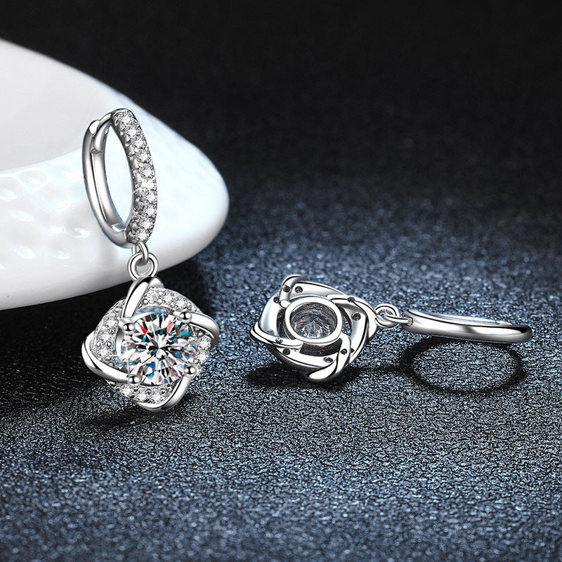 Moissanite  Windmill Style Hoop Earrings -925 Sterling Silver