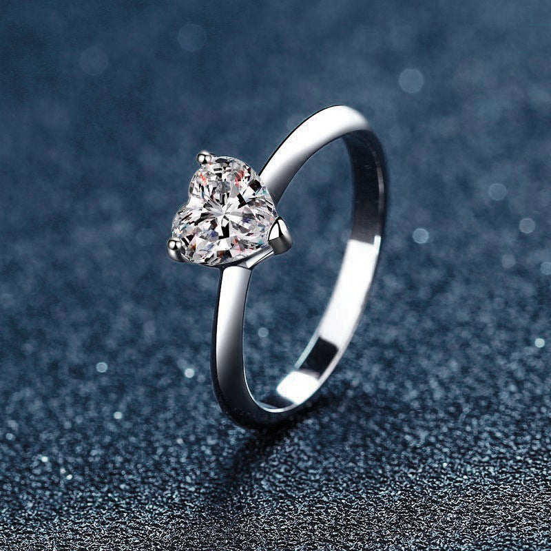 925 Sterling Silver Moissanite Heart Ring