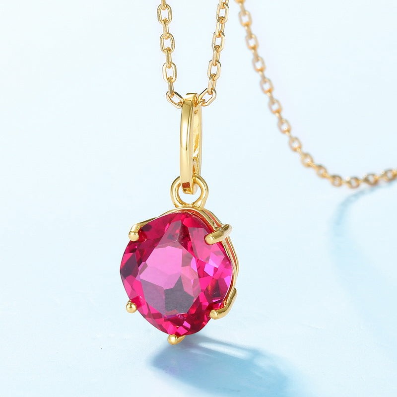 S925 Sterling Silver Wine Red Corundum Pendant Necklace