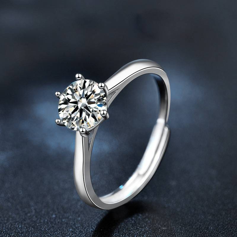 S925 Sterling Silver Six-Prong Moissanite Ring