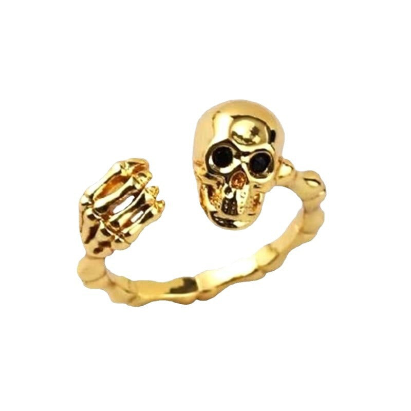 S925 Sterling Silver Halloween Skull Open Ring