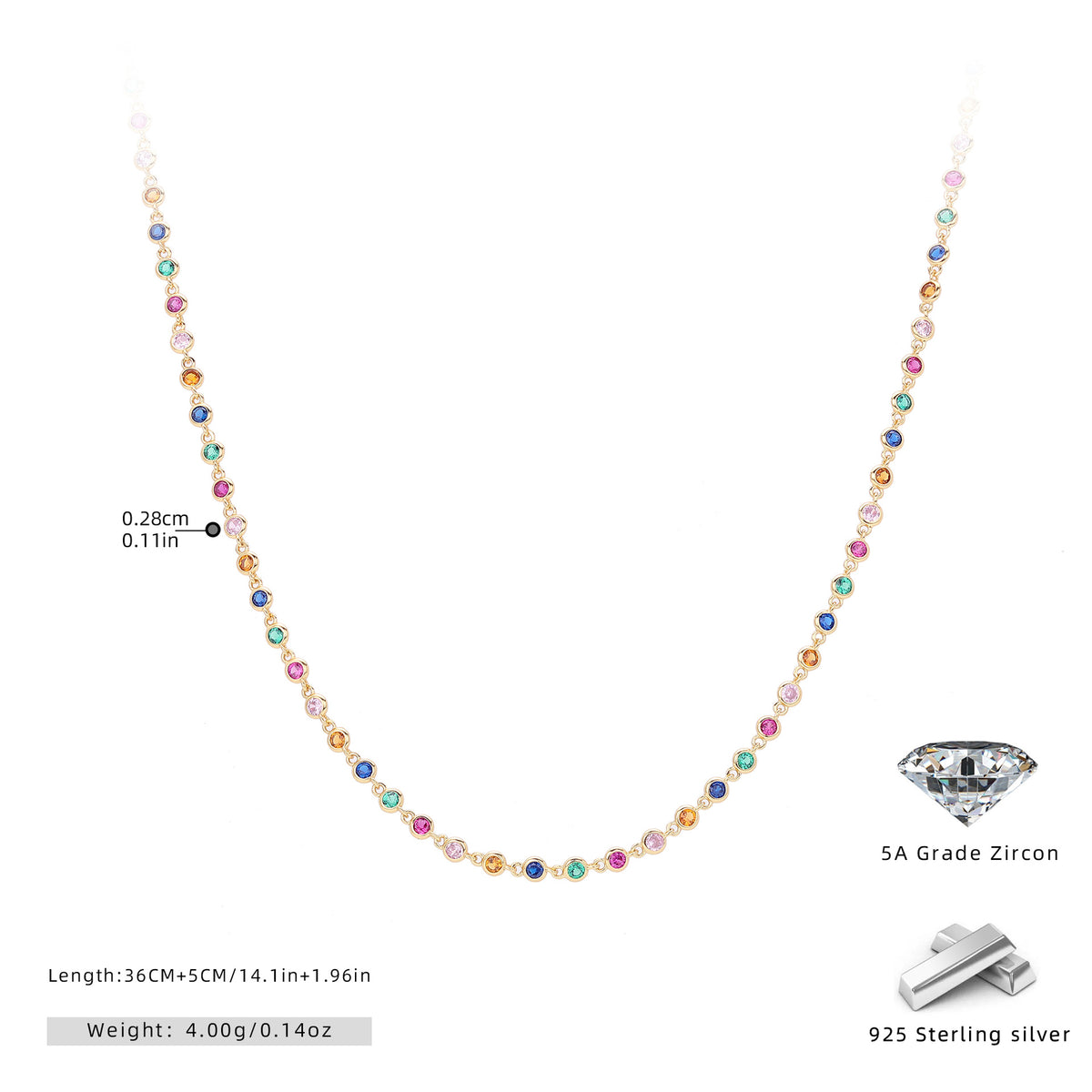 Dopamine Colored Zirconium Necklace in 925 Sterling Silver