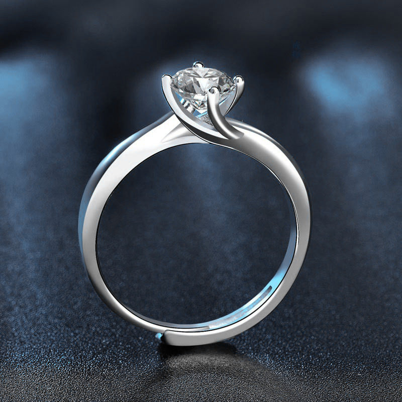 925 Sterling Silver Ring with Moissanite and Adjustable Diamond