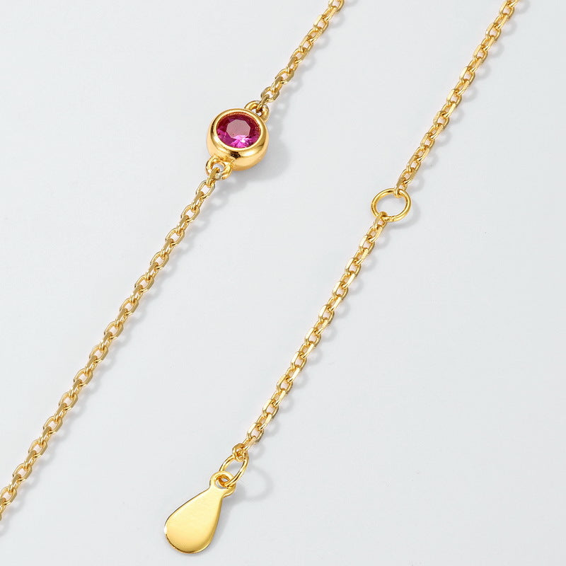 S925 Sterling Silver Gold-Plated Butterfly Red Sapphire Pendant Necklace